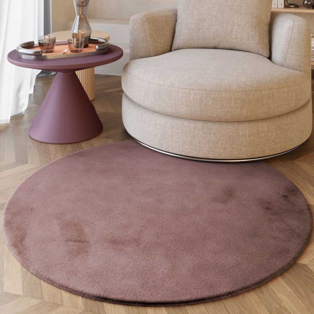 Tapis imitation fourrure lapin doux tufté rose rond Ø100 — vue 3