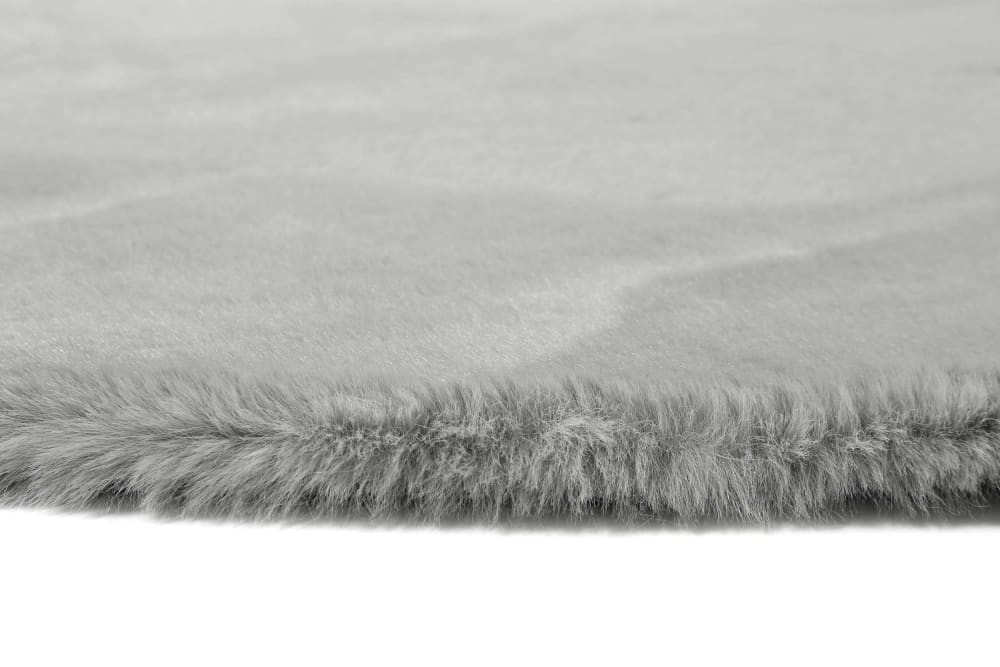 Tapis imitation fourrure lapin doux tufté gris rond D200 — vue 4