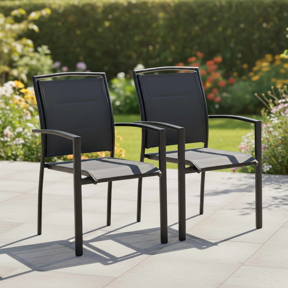 Lot de 2 fauteuils noir en aluminium et textilène noir