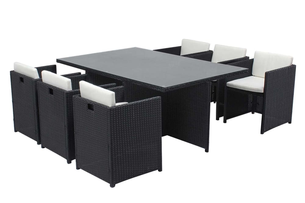 Table et chaises 6 places encastrables en résine noir/blanc - Maisons du Monde