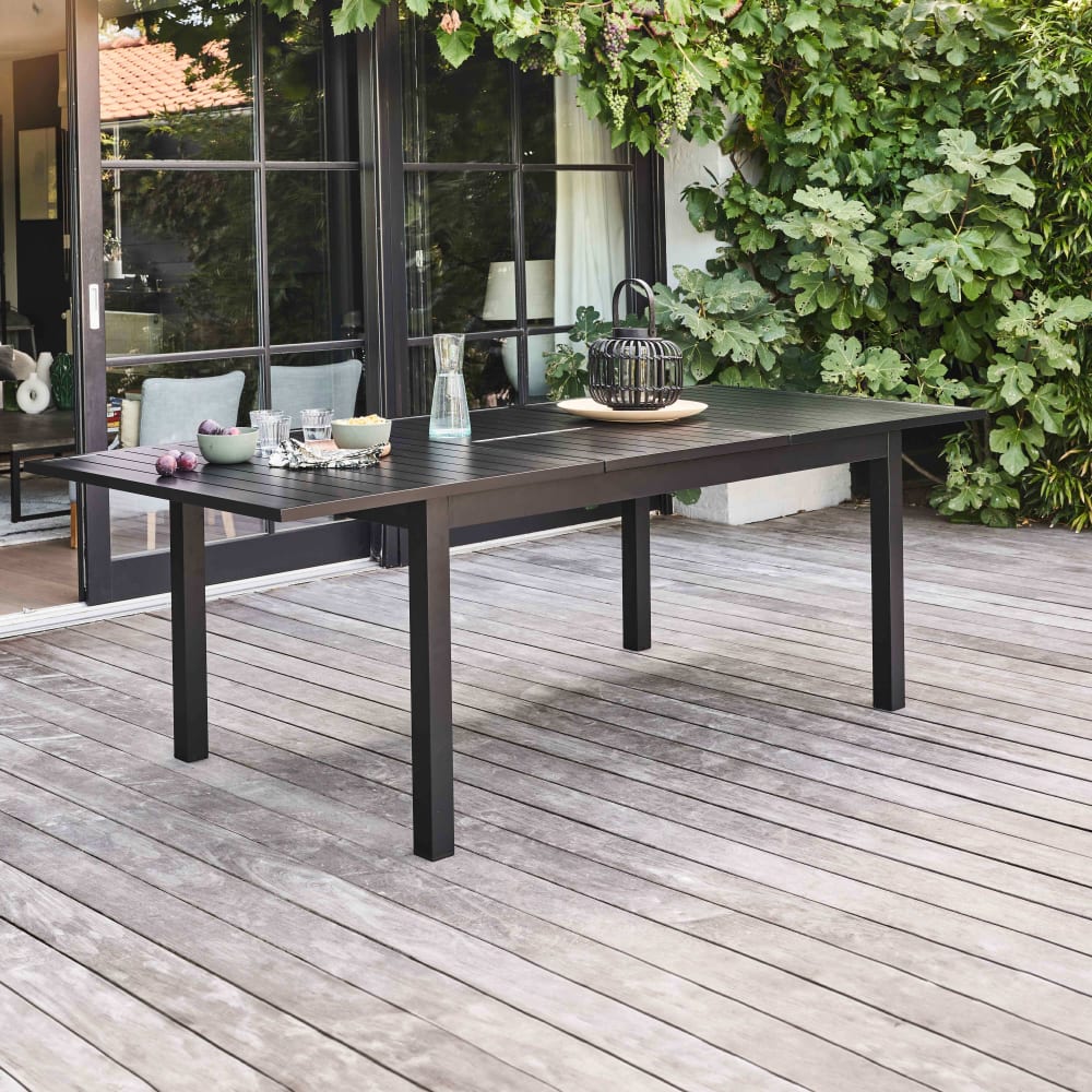 Table de jardin extensible en aluminium noir 8 places