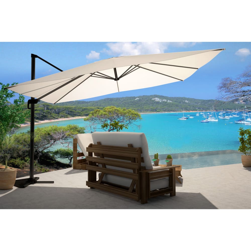 Parasol ecru déporté rectangle 3 x 4 m rotatif à 360