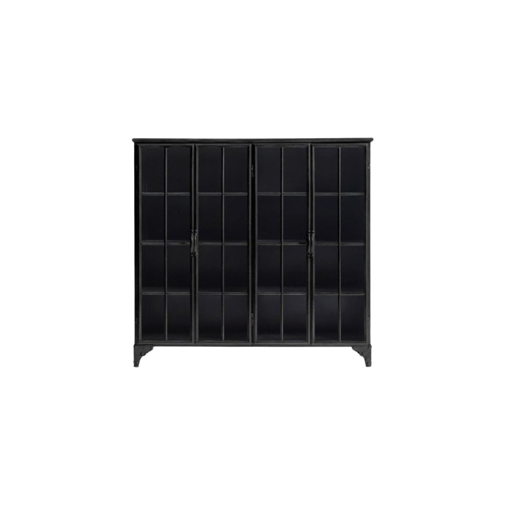 Nordal Vitrinenschrank aus Metall mit 4 Türen, Schwarz style industrial Schwarz Metall