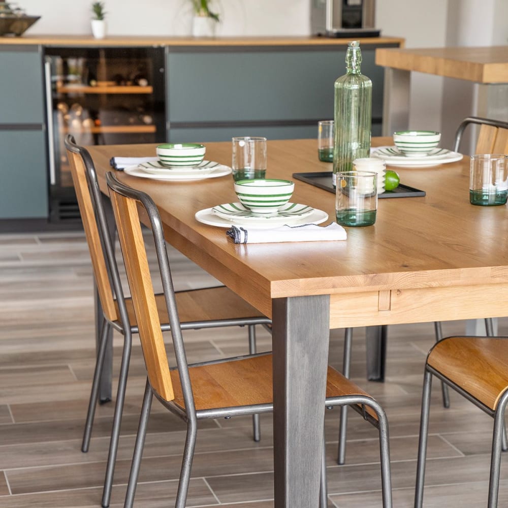 Chaise d'écolier chêne et métal brossé