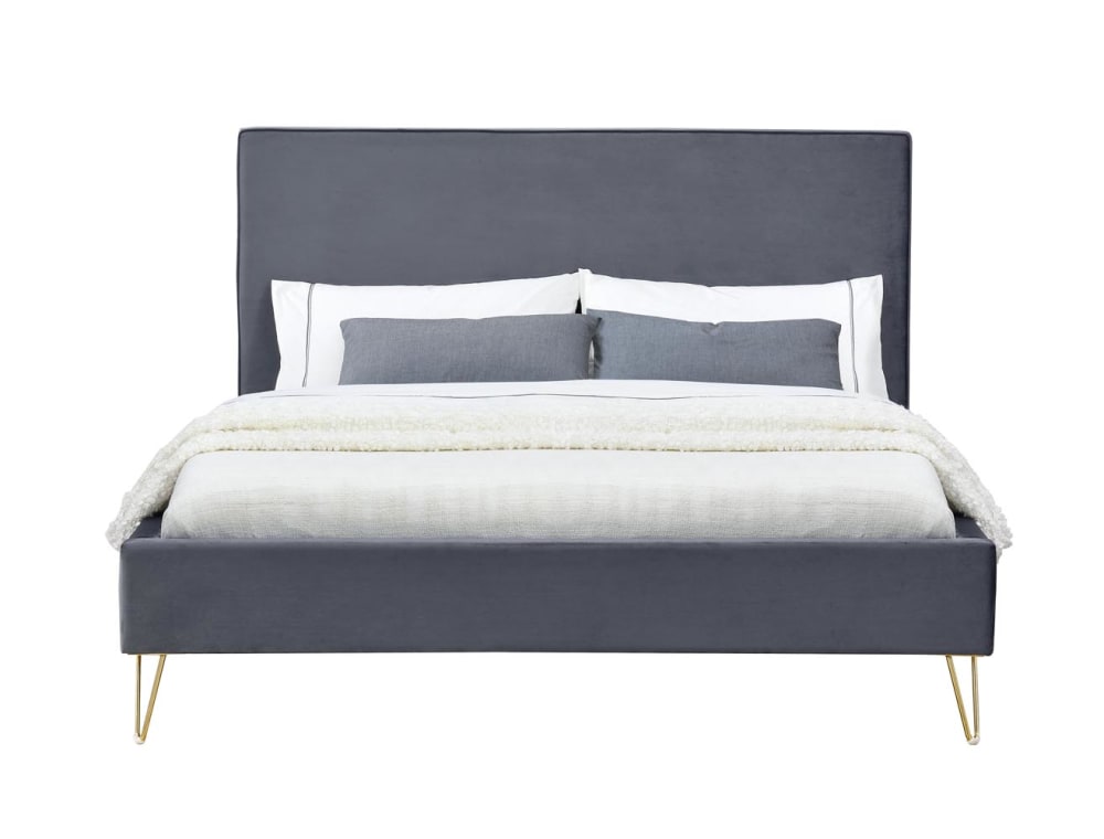 Struttura letto in velluto grigio e ottone 140x190 cm - Concept