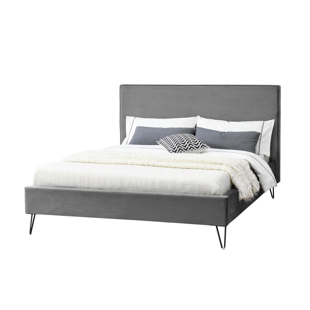 Struttura letto in velluto grigio e piedi neri 140x190 cm -