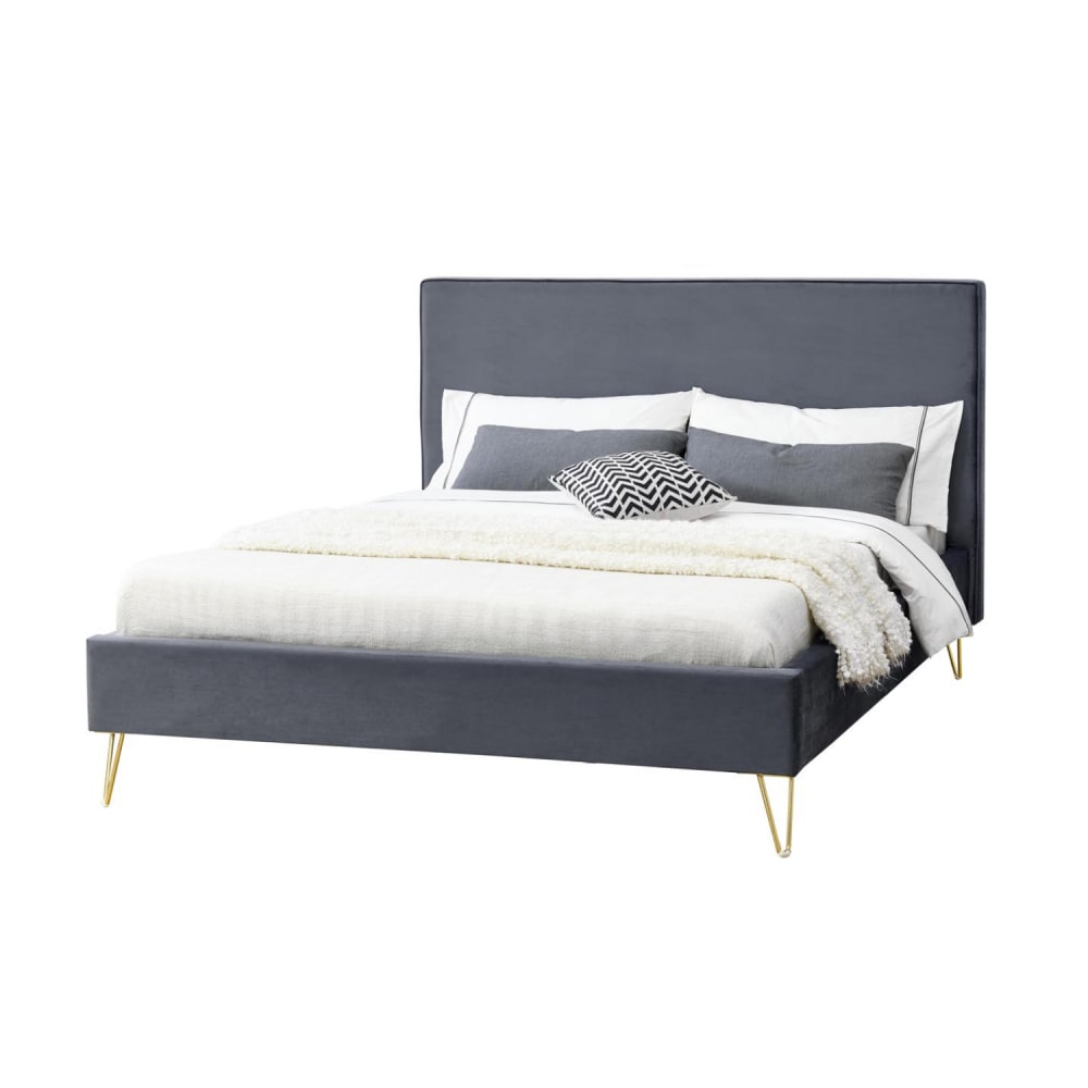 Lit 160 x 200 cm en velours et laiton gris - Maisons du Monde