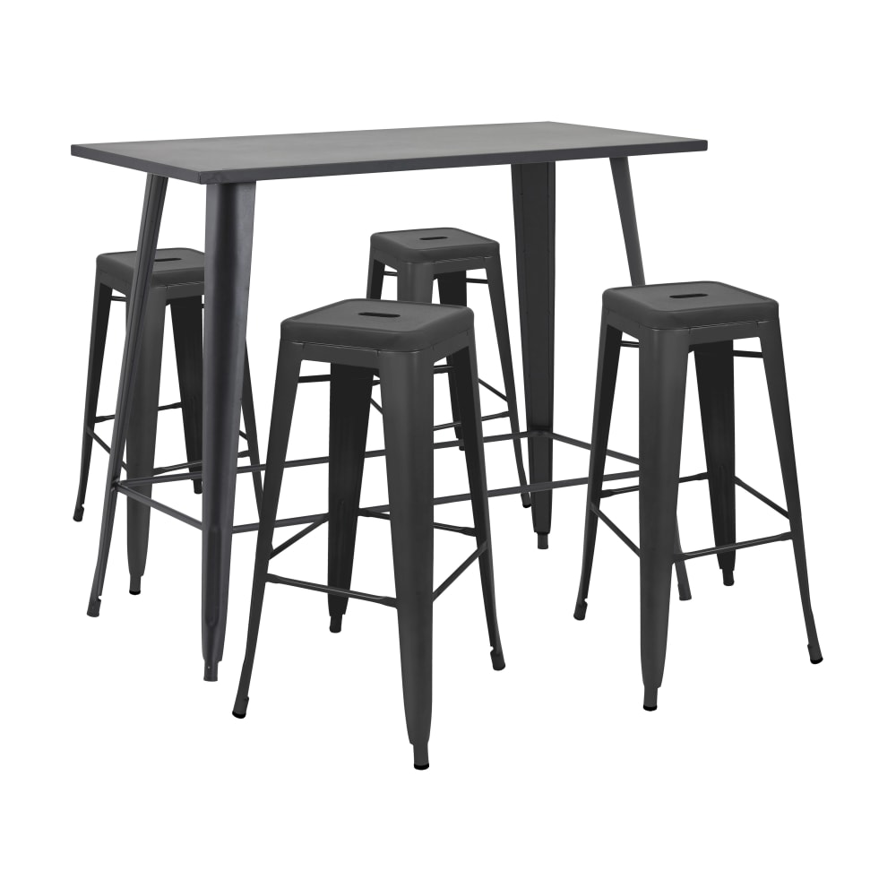 Table haute de jardin et 4 tabourets en métal noir mat