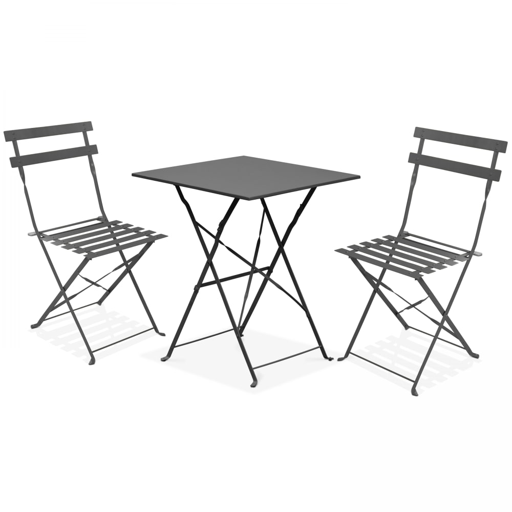 Table bistrot de jardin et 2 chaises pliantes gris