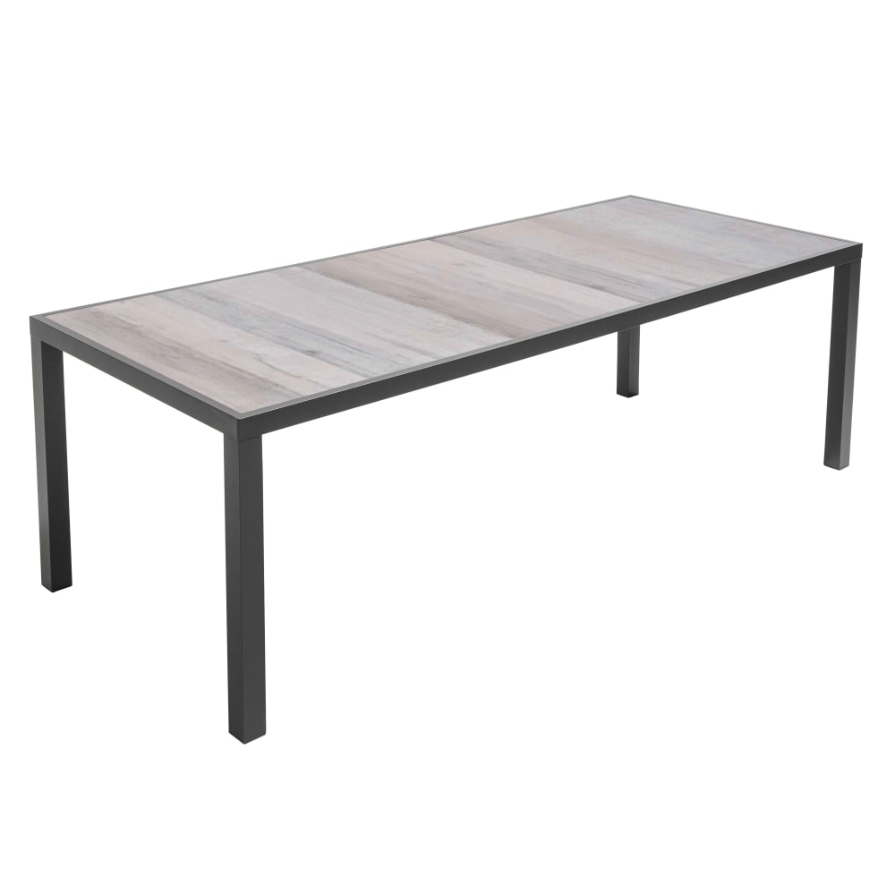 Table de jardin en céramique 10 places effet bois grisé