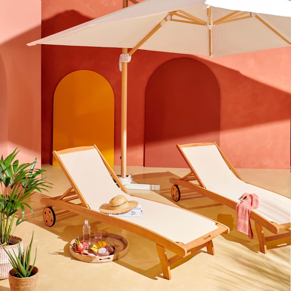 Parasol déporté carré 3x3m effet bois écru