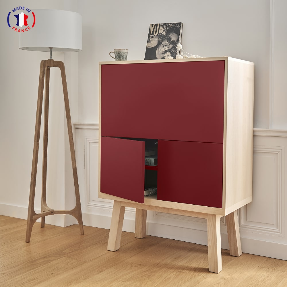 Bureau secrétaire avec rangement de 90 cm de large, en frêne