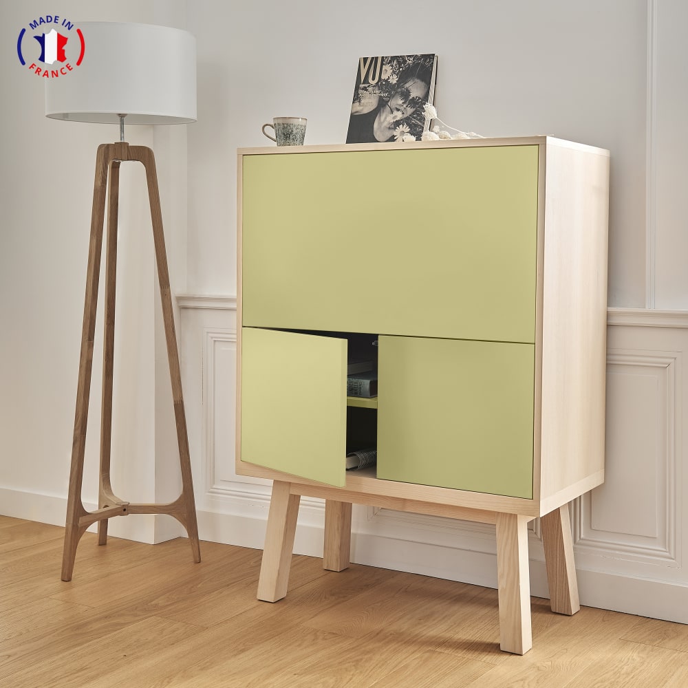 Bureau secrétaire avec rangement de 90 cm de large, en frêne