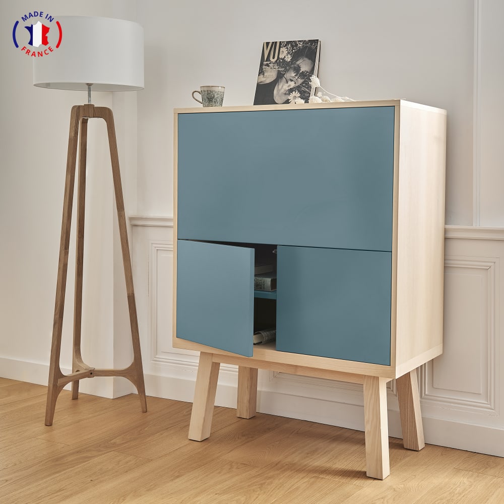 Bureau secrétaire avec rangement de 90 cm de large, en frêne