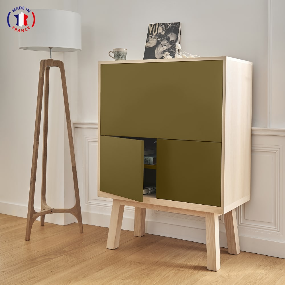 Bureau secrétaire avec rangement de 90 cm de large, en frêne