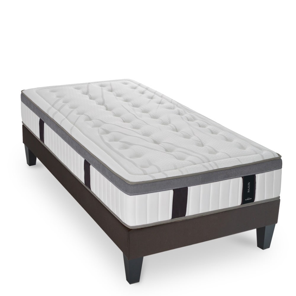 Maison Aubertin Ensemble matelas mémoire h26 sommier 90x200 style classique chic Blanc Tissu