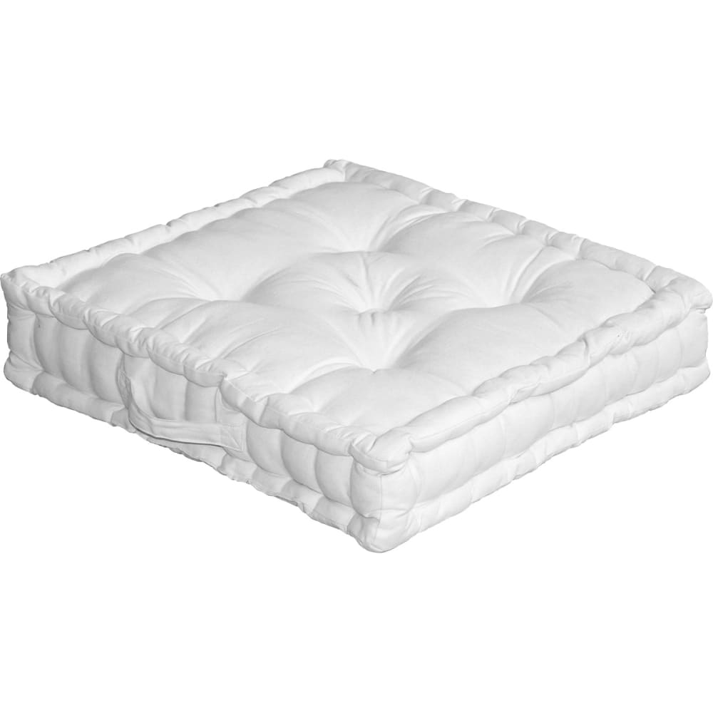 Coussin de sol uni en pur coton blanc 50 x 50