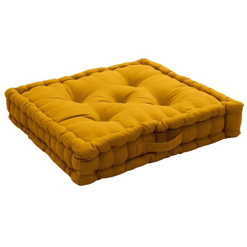 Coussin de sol uni en pur coton jaune moutarde 10 x 50