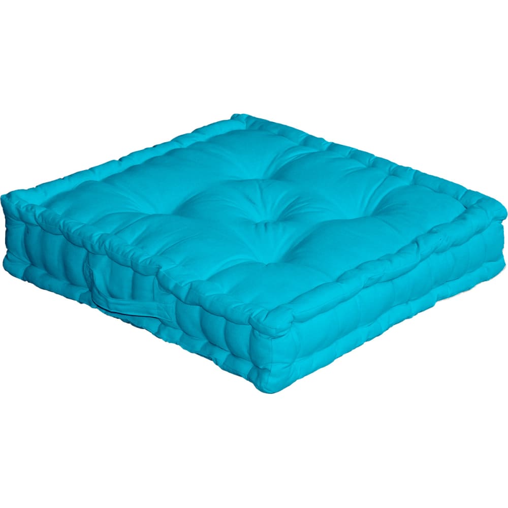 Coussin de sol uni en pur coton turquoise 50x50x10 cm