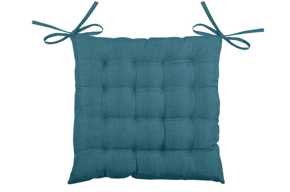 Galette de chaise unie en 16 points polyester turquoise 40x40 cm