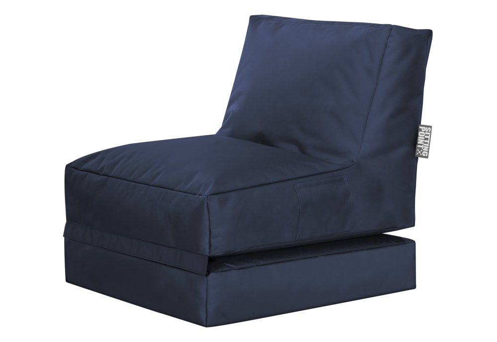 Pouf extérieur uni bleu marine avec dossier dépliable 70x80x90
