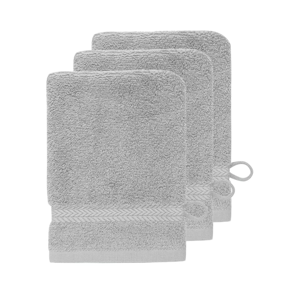 Llot de 3 gants de toilette 550 g/m² gris perle 16x22 cm