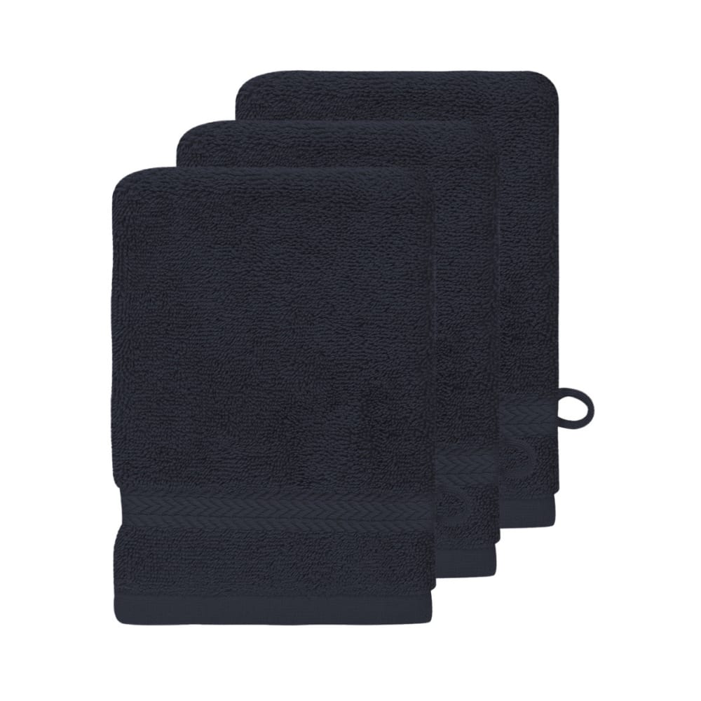 Llot de 3 gants de toilette 550 g/m² bleu nuit 16x22 cm