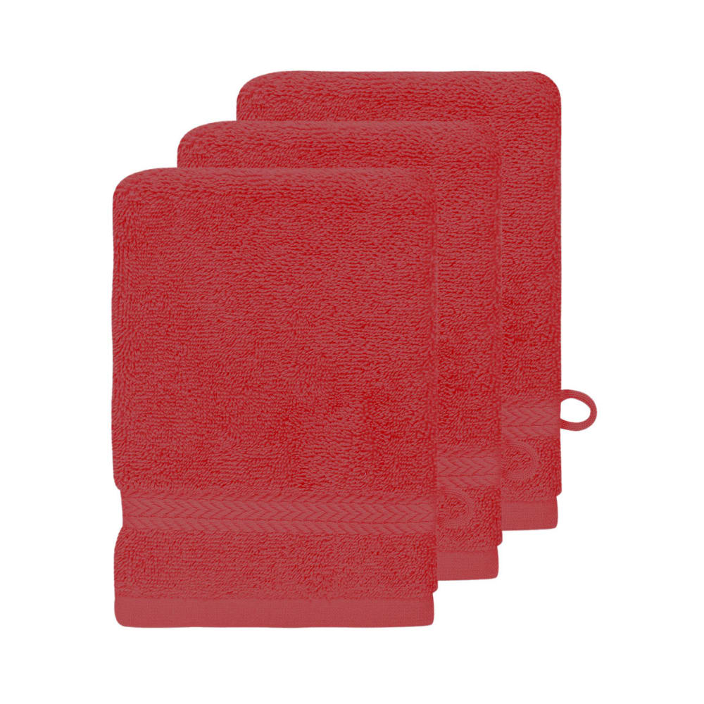 Llot de 3 gants de toilette 550 g/m² rubis 16x22 cm