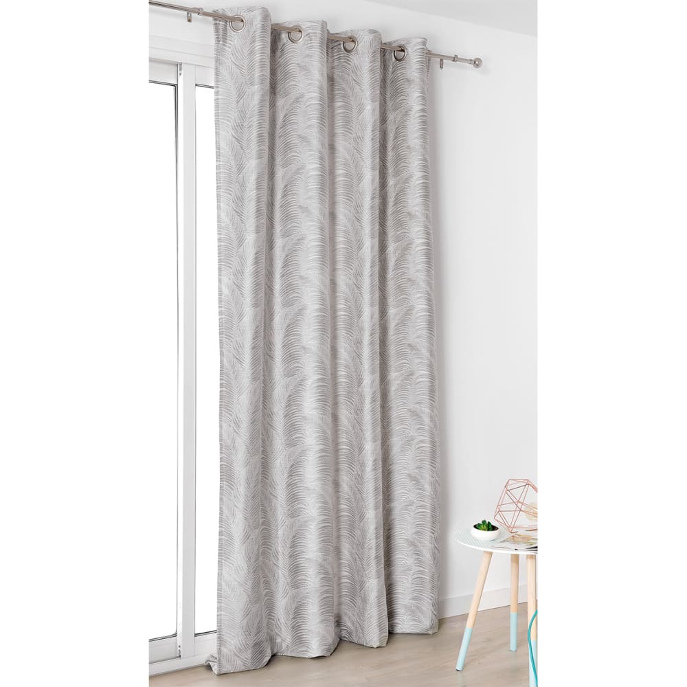 Rideau à oeillets aux motifs palmes polyester gris clair 145x250 cm