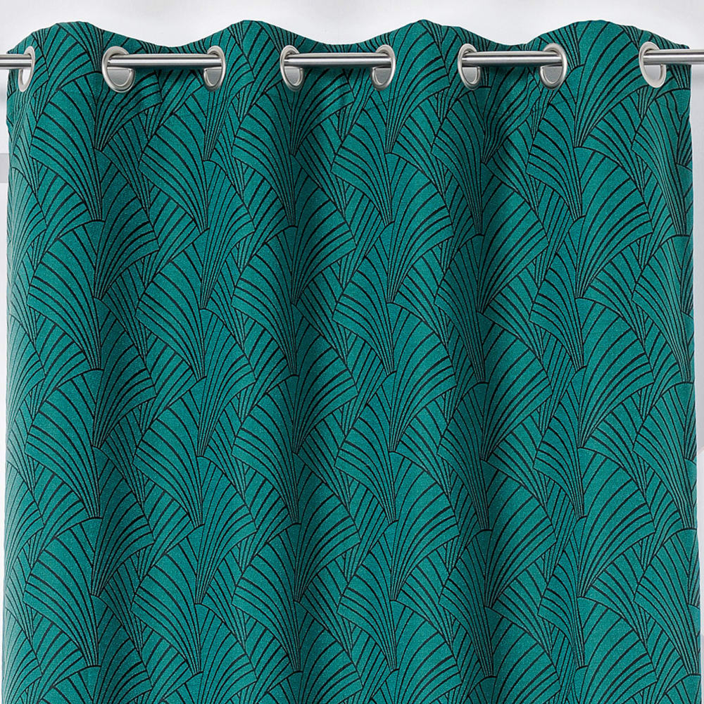 Rideau d'ameublement imprimé art déco polyester vert foncé 135x250 cm — vue 3