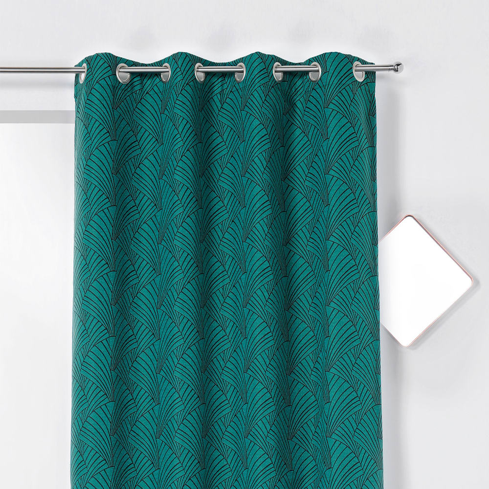 Rideau d'ameublement imprimé art déco polyester vert foncé 135x250 cm — vue 4
