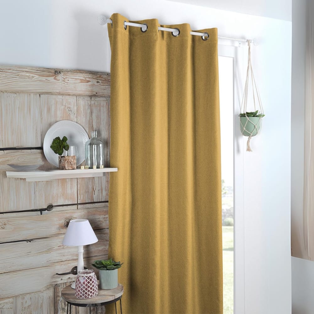 Rideau occultant uni tramé polyester jaune moutarde 140x260 cm