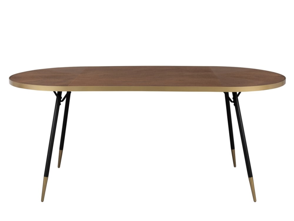 Mesa de comedor ovalada de fresno con aro dorado