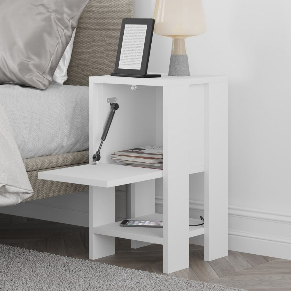 Table de chevet 1 porte rabattable h55 cm - blanc - Maisons du Monde