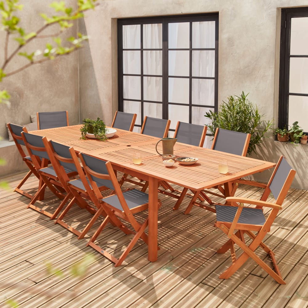 SWEEEK Ensemble de jardin en bois eucalyptus 10 places anthracite