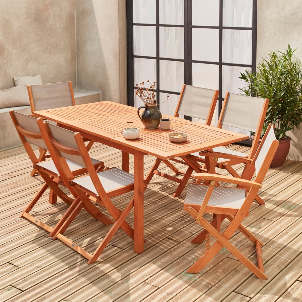 SWEEEK Ensemble de jardin en bois 6 places gris