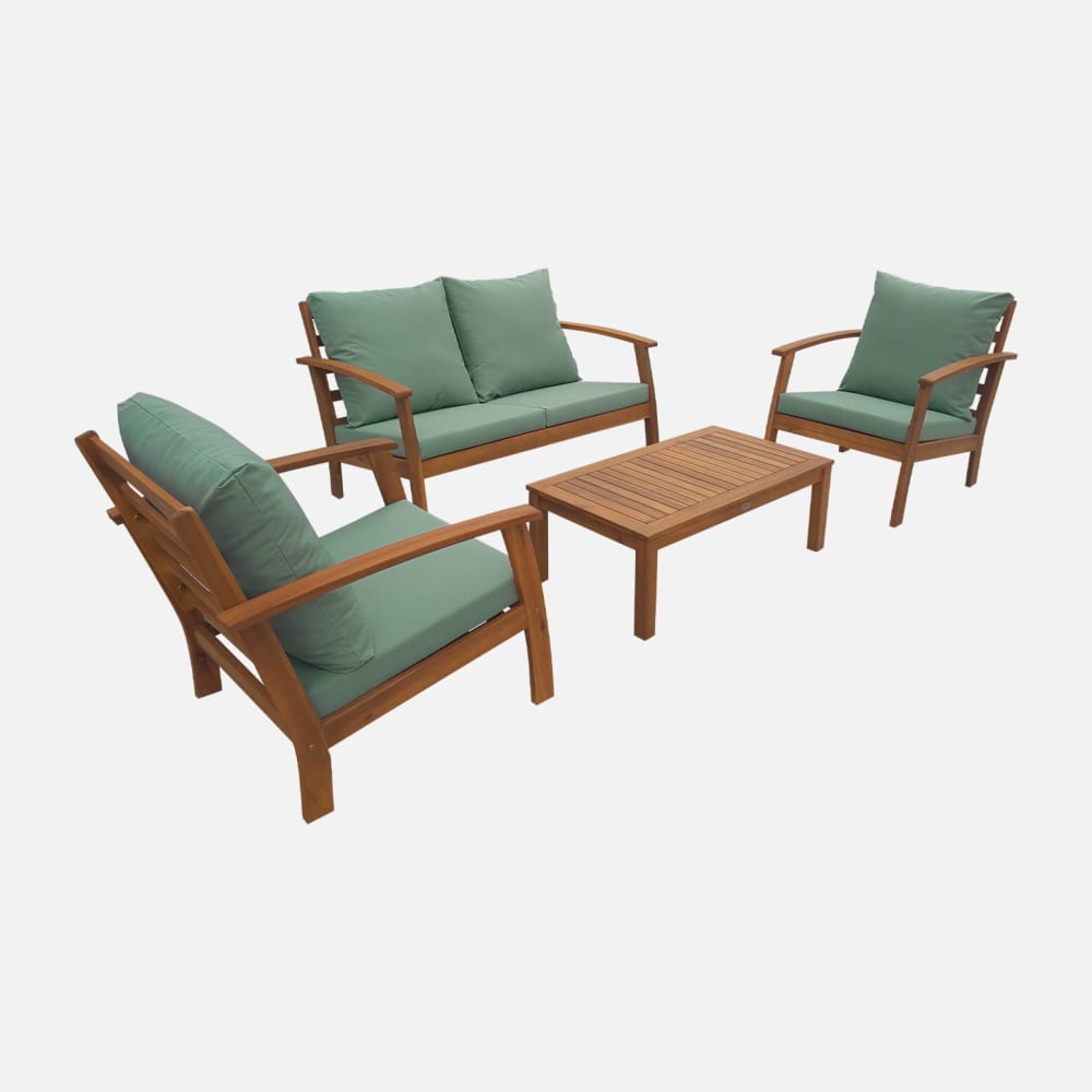 Salon de jardin en bois 4 places vert gris