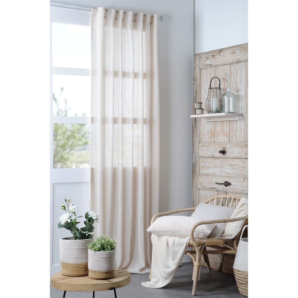 Home Maison Voilage uni à passants dissimulés polyester naturel 140x260 cm style contemporain Beige Pes - Polyester