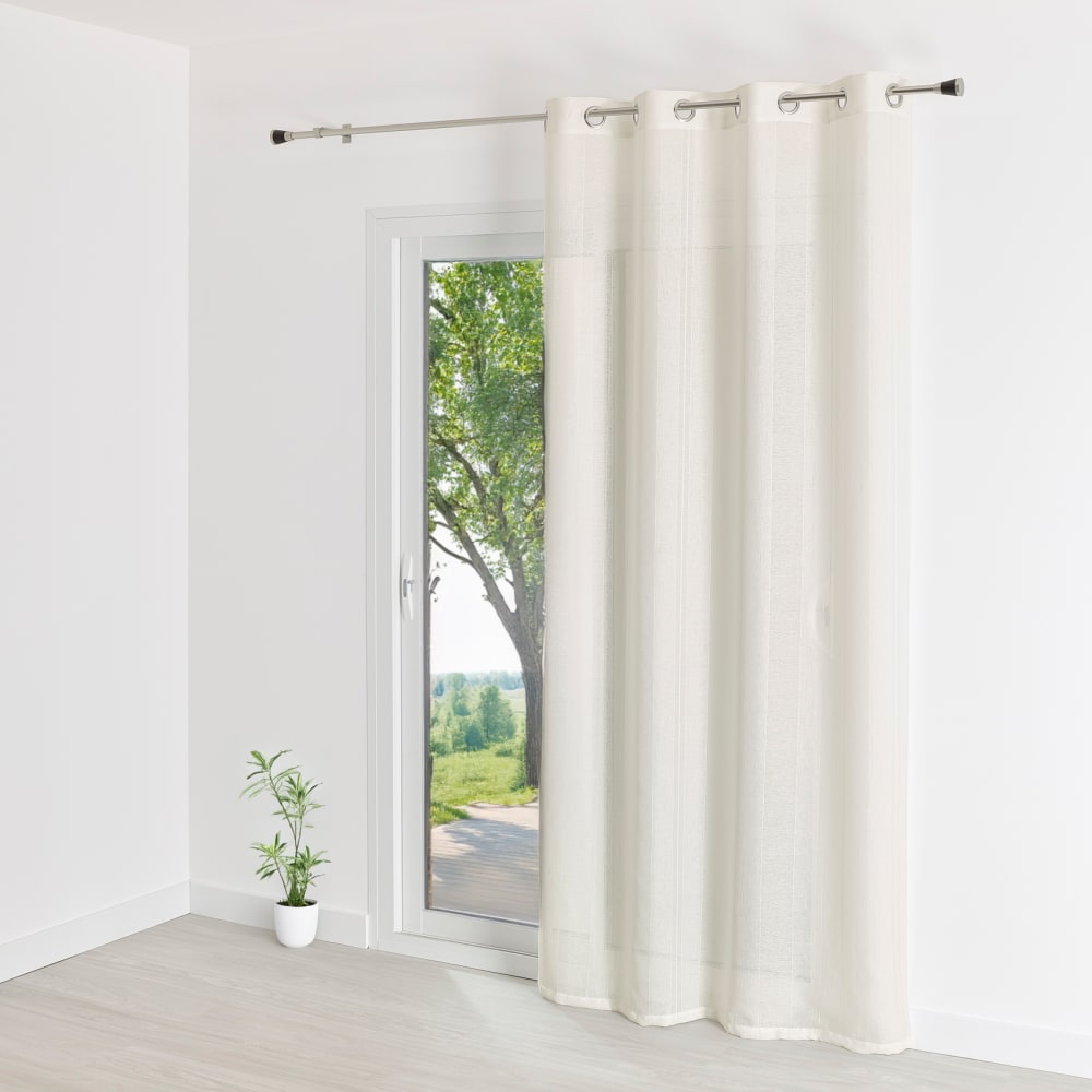 Home Maison Voilage uni rayures brodées polyester blanc 140x240 cm style contemporain - Pes - Polyester
