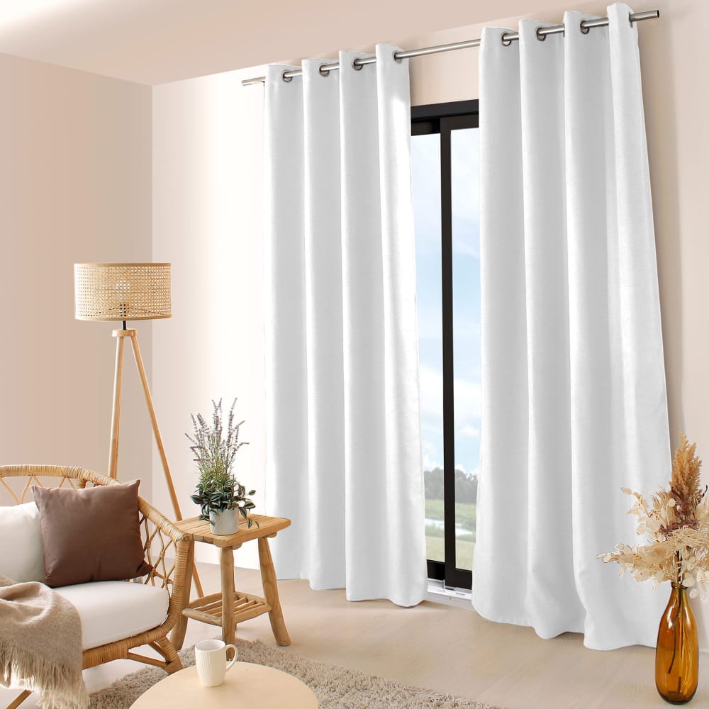 Rideau occultant uni et fileté polyester blanc 140x240 cm
