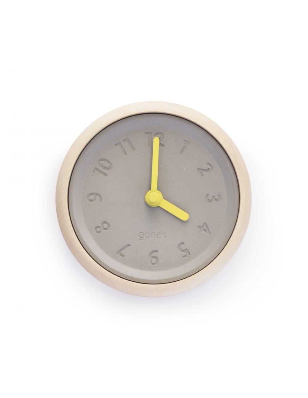 Horloge murale en bois et béton aiguilles jaunes