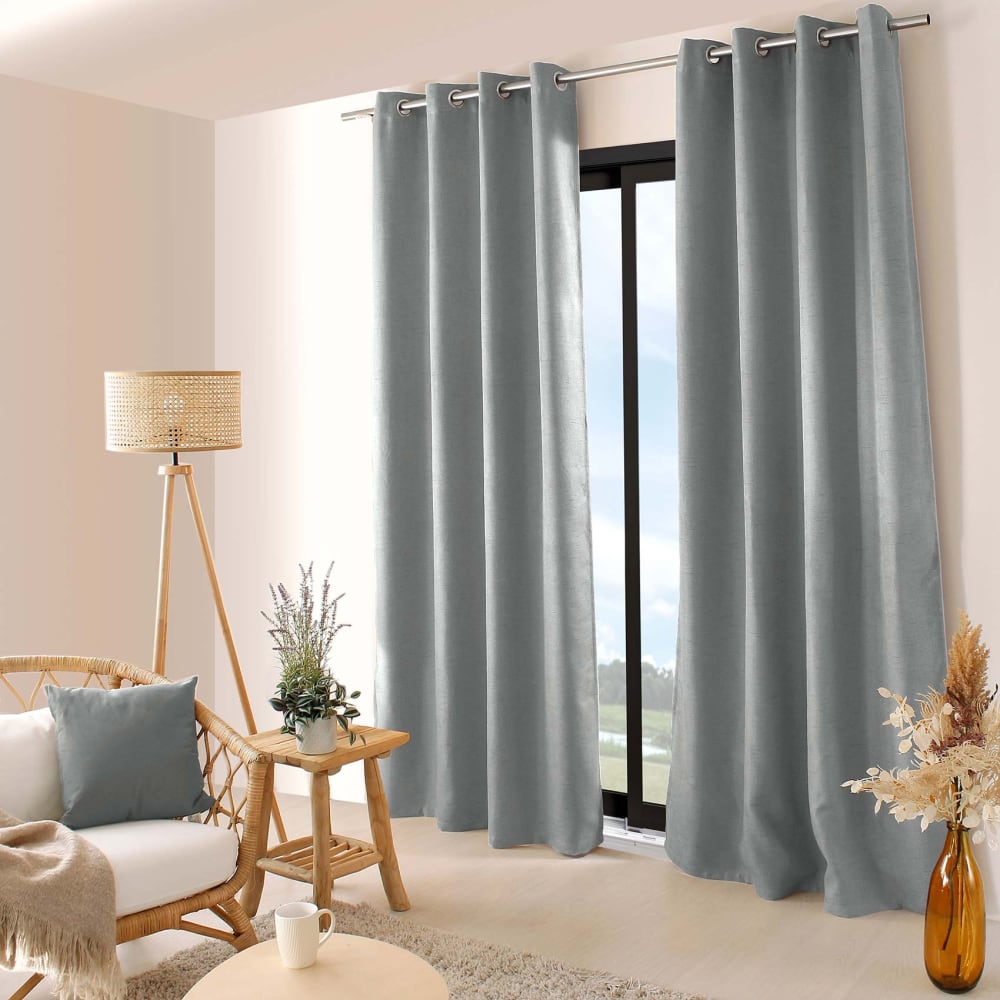 Home Maison Rideau occultant uni et fileté polyester gris clair 140x240 cm style contemporain - Pes - Polyester