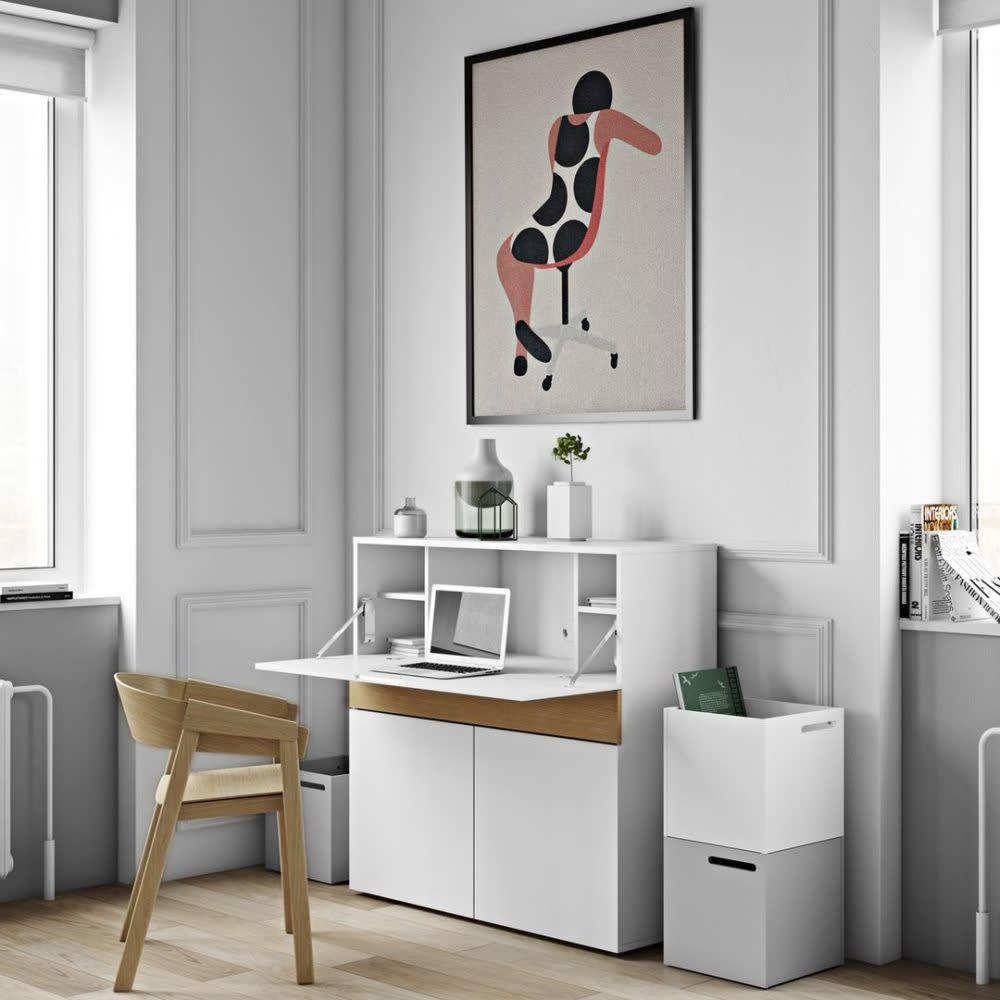 Bureau 1 tiroir effet bois blanc et chêne naturel