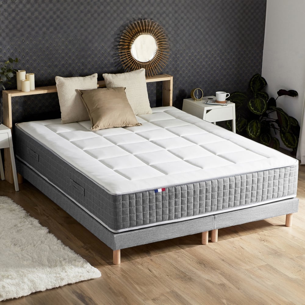 Ensemble matelas ressort 7 zones sommier gris 160x200