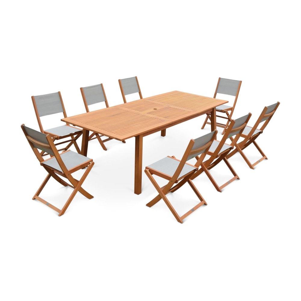 Mesa de jardín de madera de landete, gran mesa rectangular