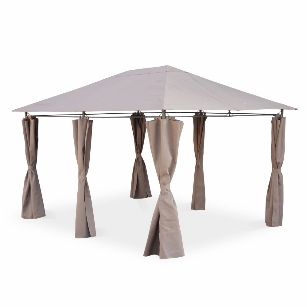 Pergola en acier renforcé avec rideaux en toile taupe 3x4m