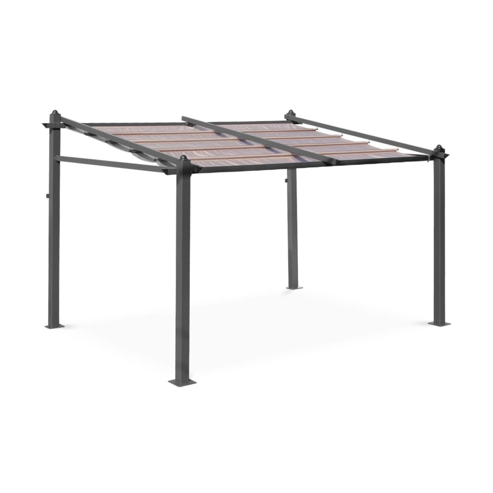 Pergola murale en aluminium et toile coulissante taupe 3x4m