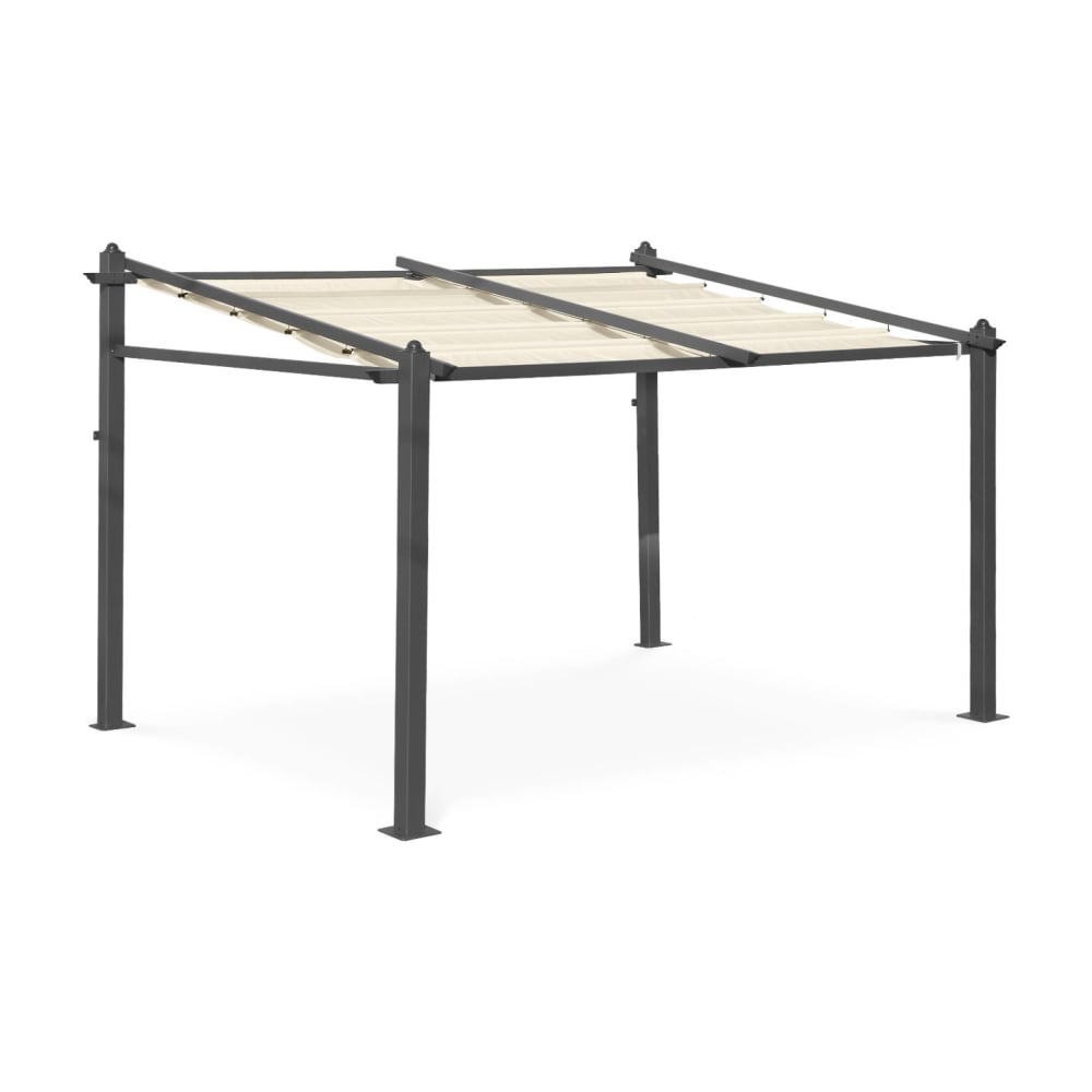 Pergola murale en aluminium et toile coulissante écru 3x4m