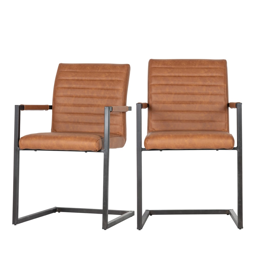 2 chaises avec accoudoirs en simili marron
