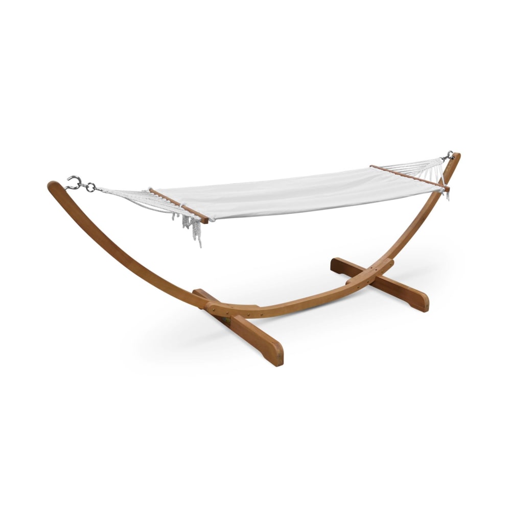 Hamac en bois avec toile de coton blanc 317x100cm